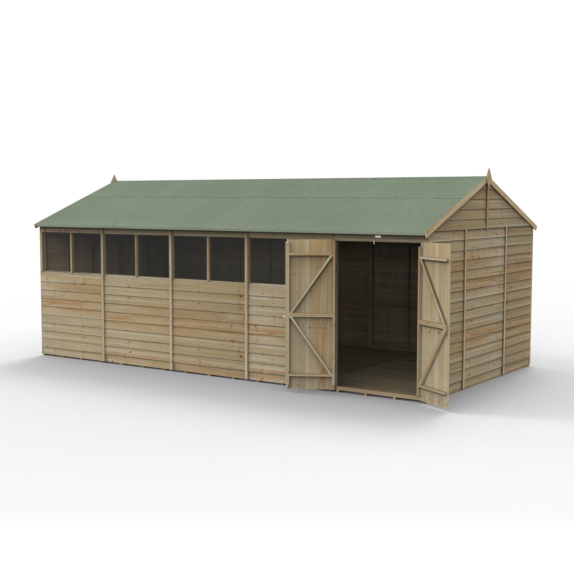 Forest Garden 4LIFE Reverse Apex Shed 20 x 10 - Double Door - 8 Windows Installation