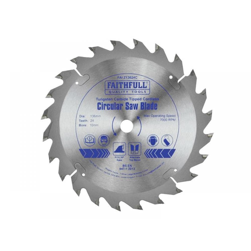 Faithfull Tct Cordless Trimsaw Blade 136 X 10Mm X 24T Pos
