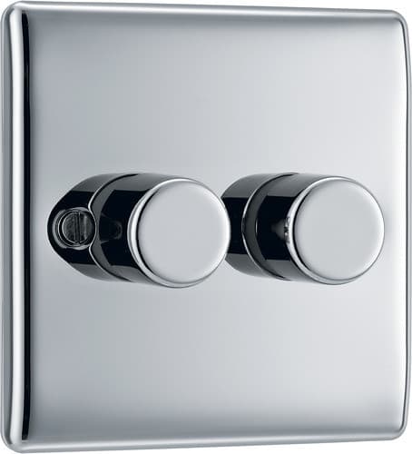 Nexus Metal Polished Chrome 400W Double Dimmer Switch 2-Way Push On/Off NPC82P-01