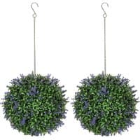 Dyzi Artificial Lavender Topiary Ball Set 27cm Potted Decor - Purple