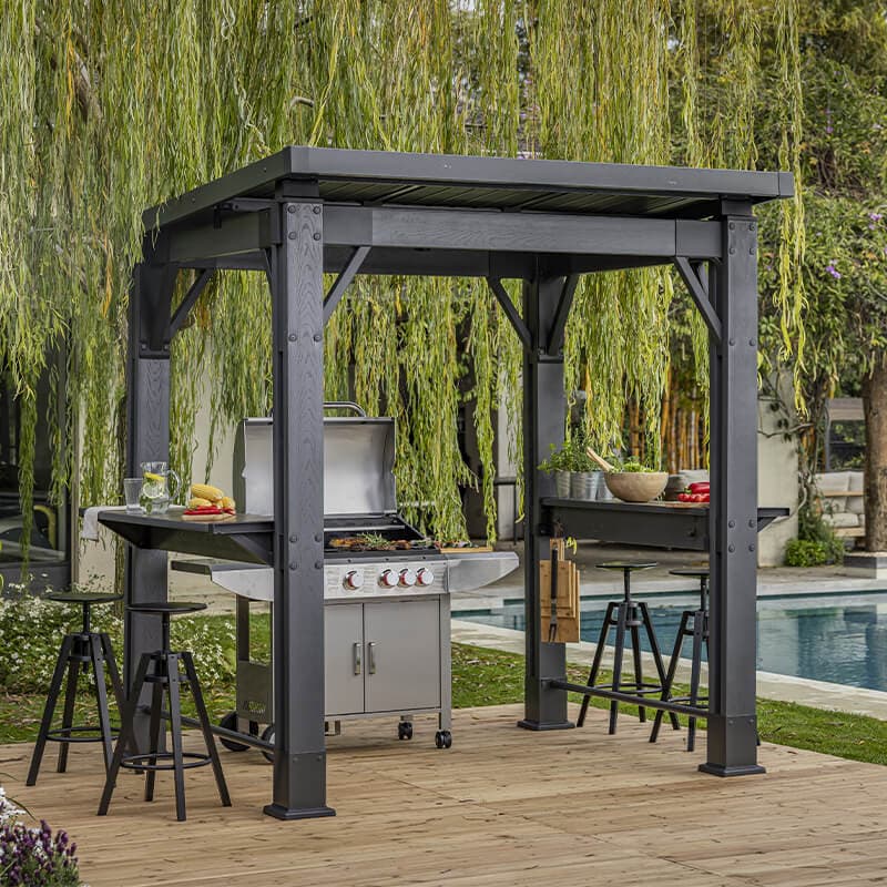 9' x 7' Keter Signature Ashwood Brown Plastic Garden Grill Gazebo (2.47m x 2.00m)