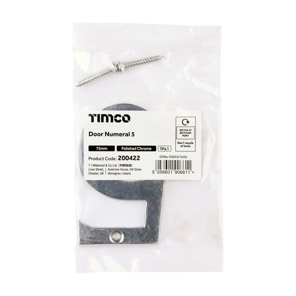 Timco Door Numeral 5 - Polished Chrome Bag 1 200422