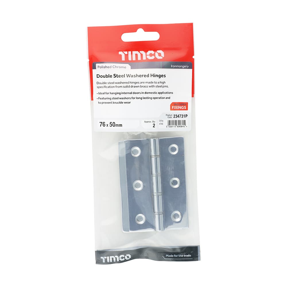 Timco Double Steel Washered Butt Hinge - Solid Brass - Polished Chrome TIMpac 1 234731P