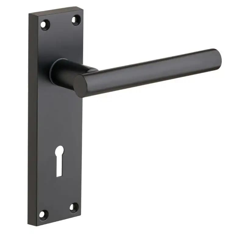 T-Bar Straight Lever Lock Door Handle On Backplate - Matte Black - Designer Levers