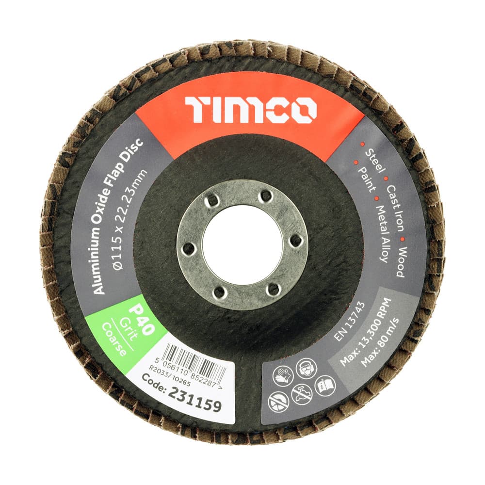 Timco Set Of Flap Discs - Aluminium Oxide - Type 29 Conical - 40 Grit Pack 10 231754