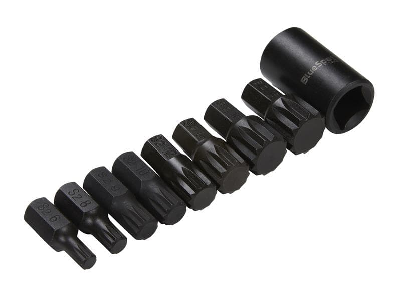 Bluespot Tools 1496 1/2In Impact Spline Bit Set 9 Piece