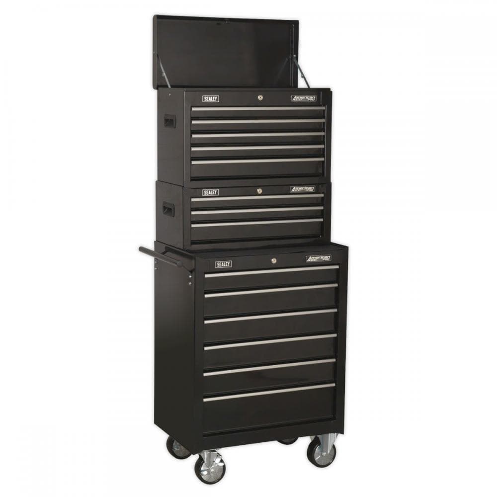 Sealey AP22BSTACK Topchest Mid-Box & Rollcab 14 Drawer Stack - Black