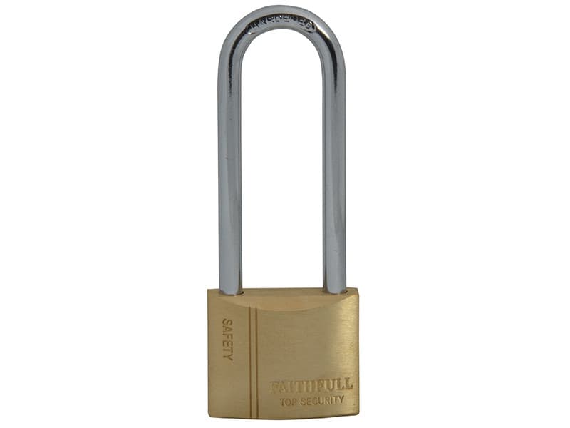 Faithfull BC0440- LS Brass Padlock 40Mm Long Shackle 3 Keys
