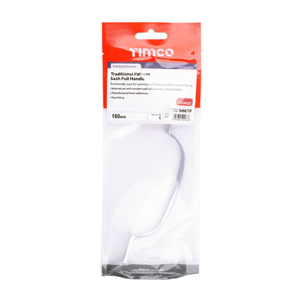 Timco Traditional Pattern Sash Pull Handle - Polished Chrome TIMpac 1 949677P