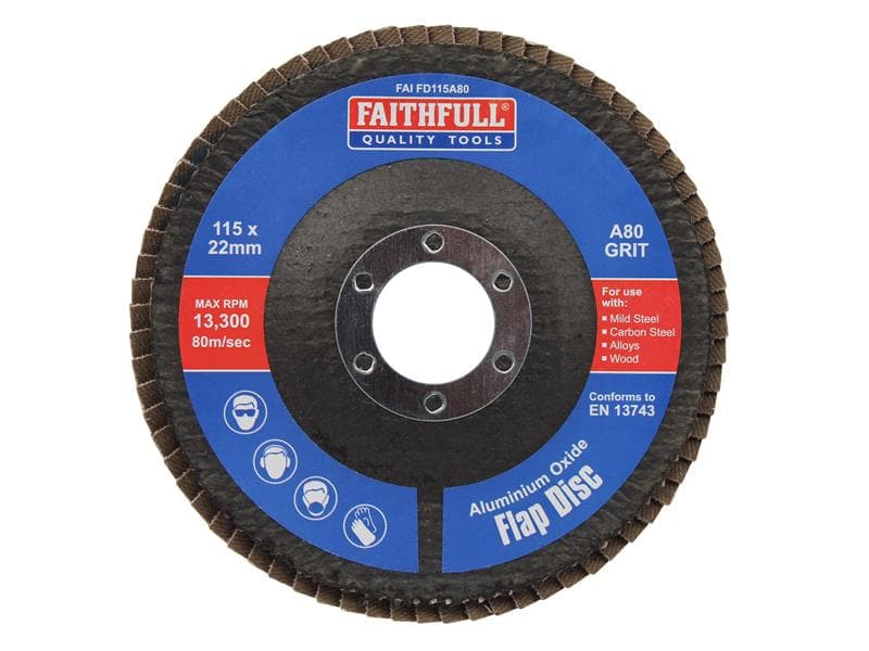 Faithfull Aluminium Oxide Flap Disc 115 X 22Mm 80 Grit