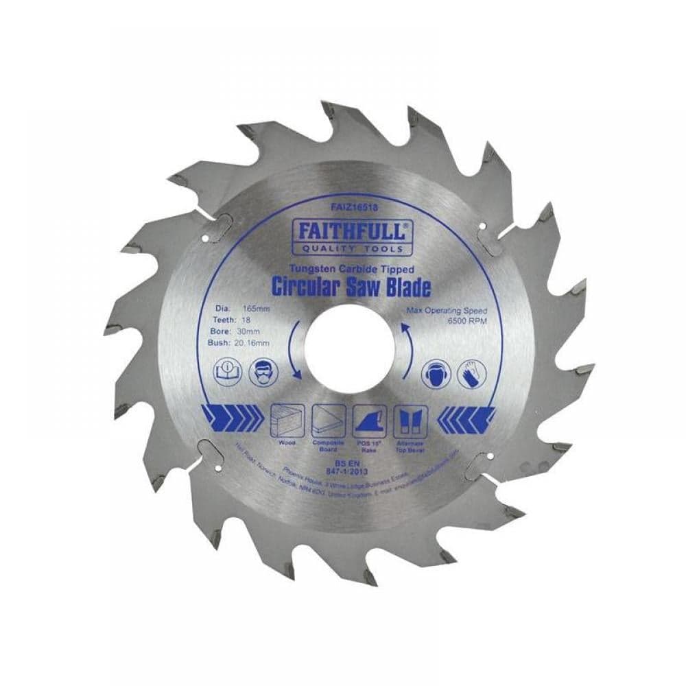 Faithfull FAIZ16518 Tct Circular Saw Blade 165 X 30Mm X 18T Pos