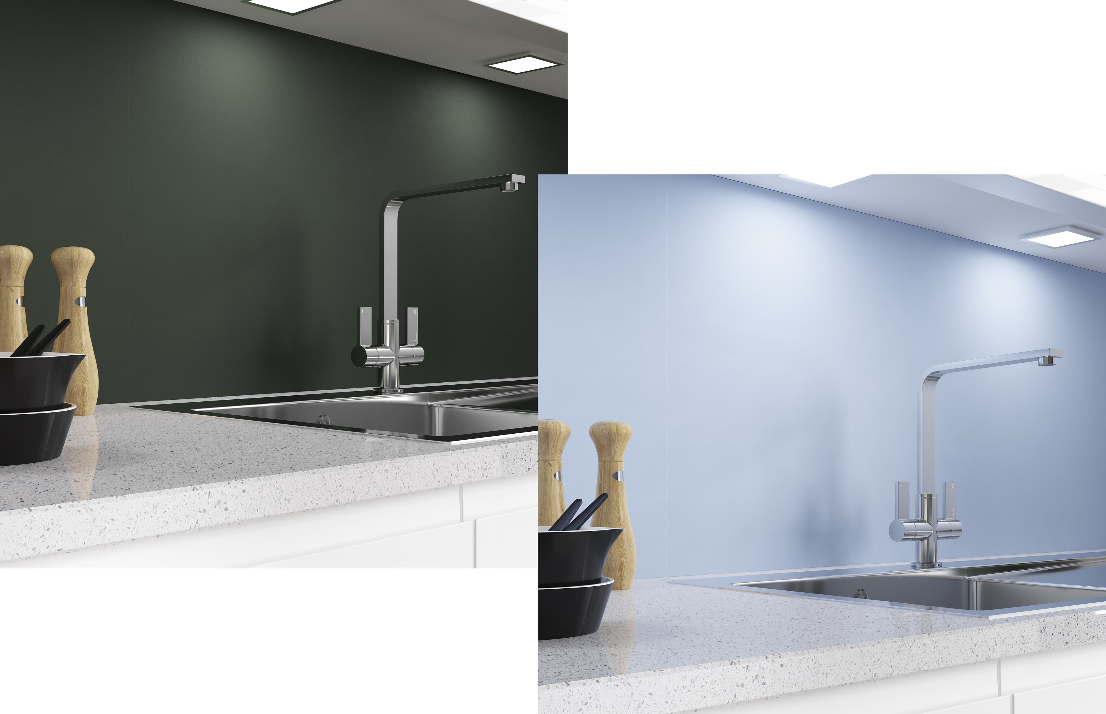 Alusplash 900 X 800mm Double Sided Splashback Forest Green and Glacier Blue