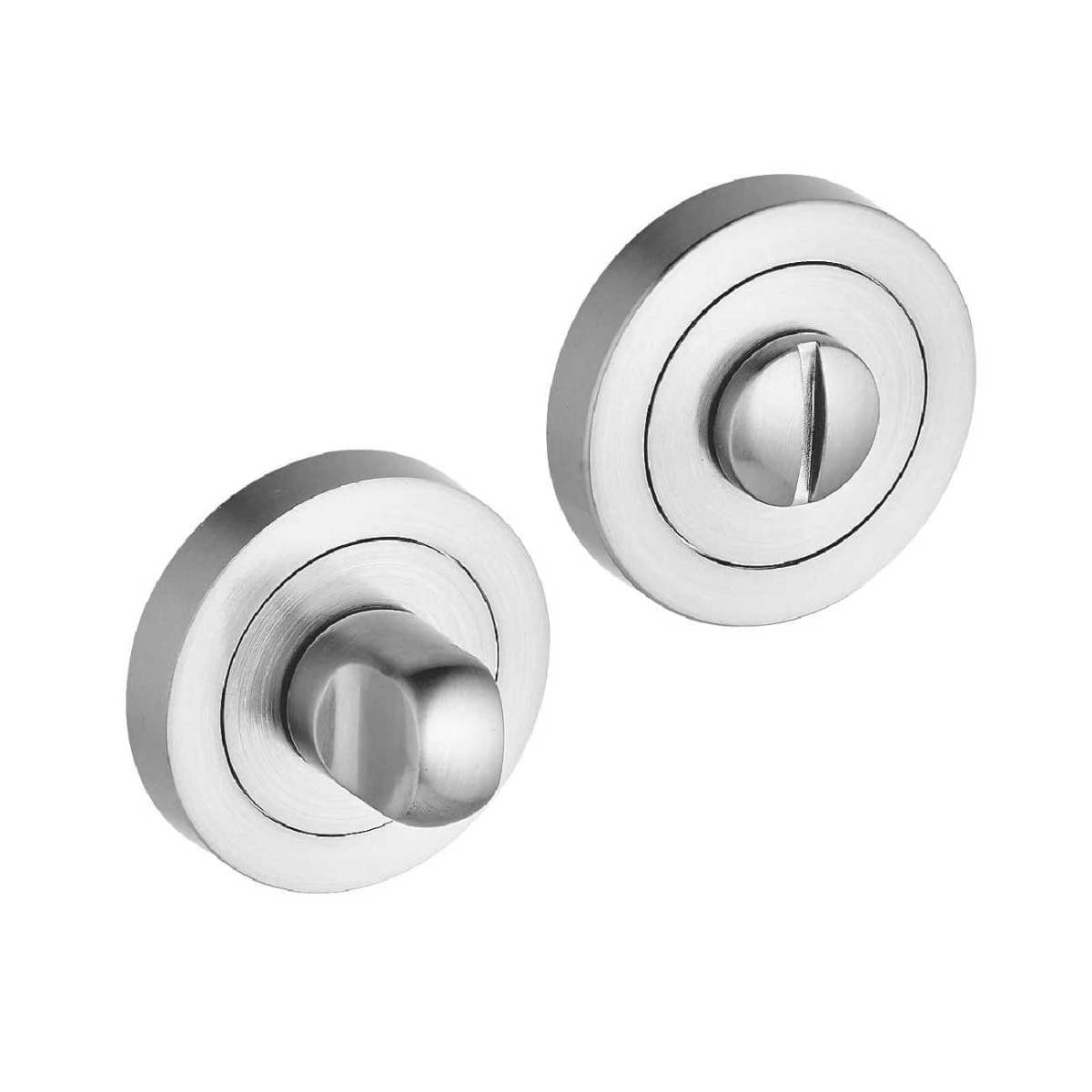 Bathroom Thumbturn Lock and Release Set w/ Spindle - Satin Chrome - Designer Levers