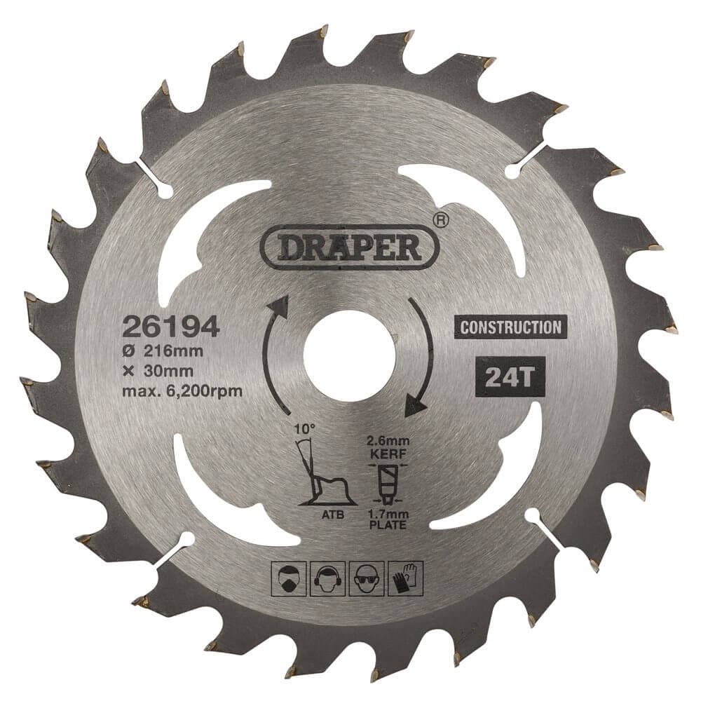 Draper 26194 Tct Construction Circular Saw Blade 216 X 30Mm 24T each 1