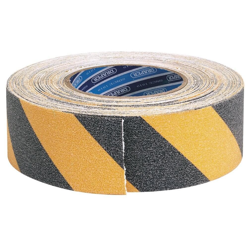 Draper 65440 Heavy Duty Safety Grip Tape Roll 18M X 50Mm Black And Yellow per roll