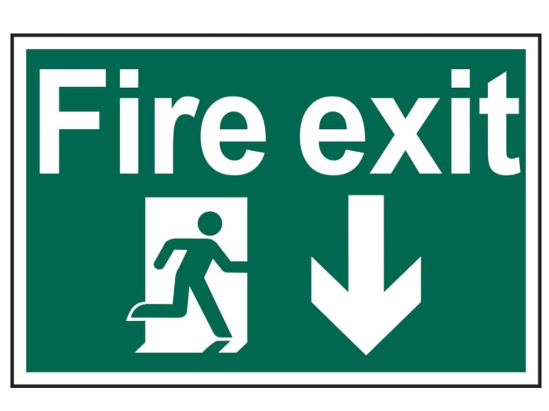Scan Fire Exit Running Man Arrow Down - PVC Sign 300 x 200mm 1503