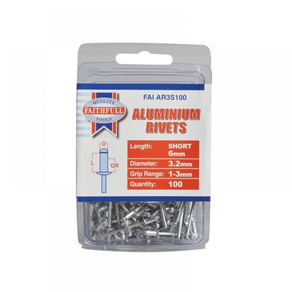 Faithfull Aluminium Rivets 3.2 X 6Mm Short Pre-Pack Of 100