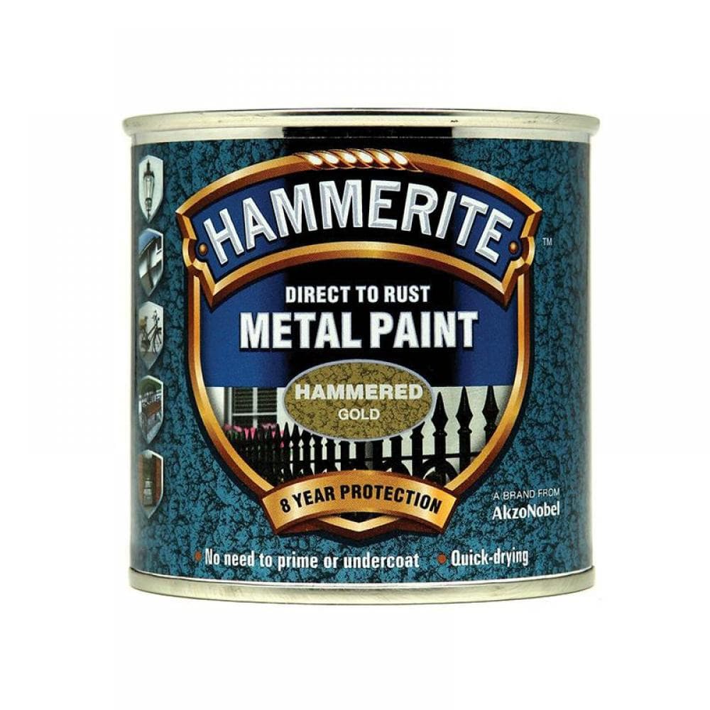 Hammerite 5084818 Direct To Rust Hammered Finish Metal Paint Gold 250Ml