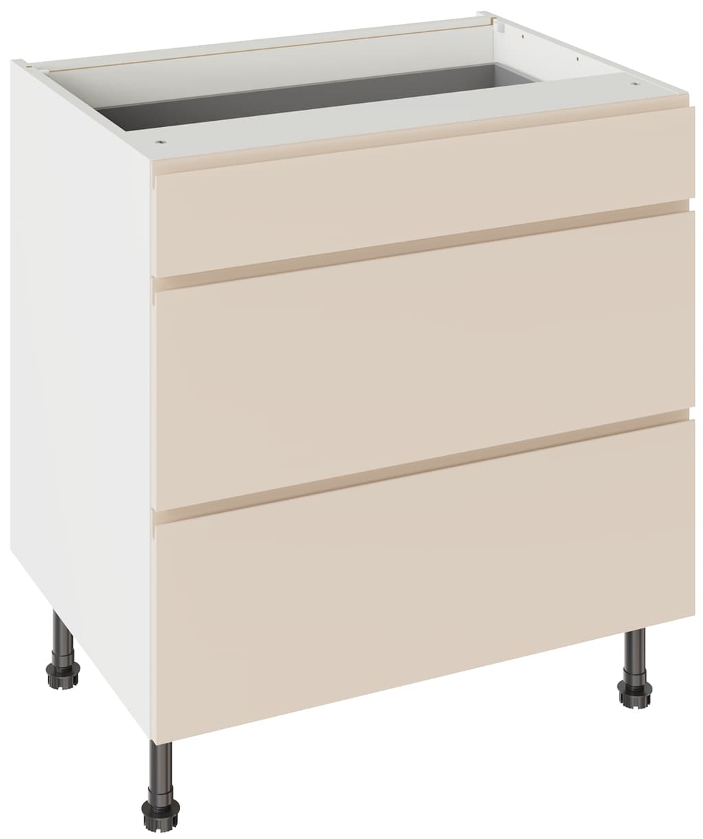 Flatpack Three Drawer Base Unit J-PULL Ultra Matt Cashmere 800mm