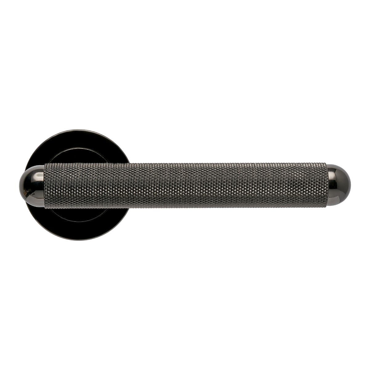 Mayfair Knurled Lever Door Handle on Rose - Black Nickel - Pair - Designer Levers