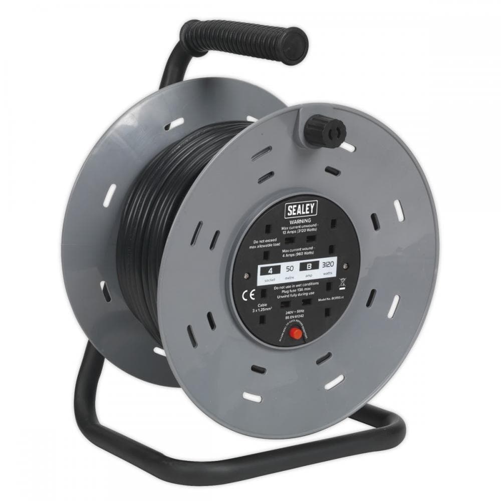Sealey BCR50 Cable Reel 50M 4 X 230V 1.25Mm² Thermal Trip