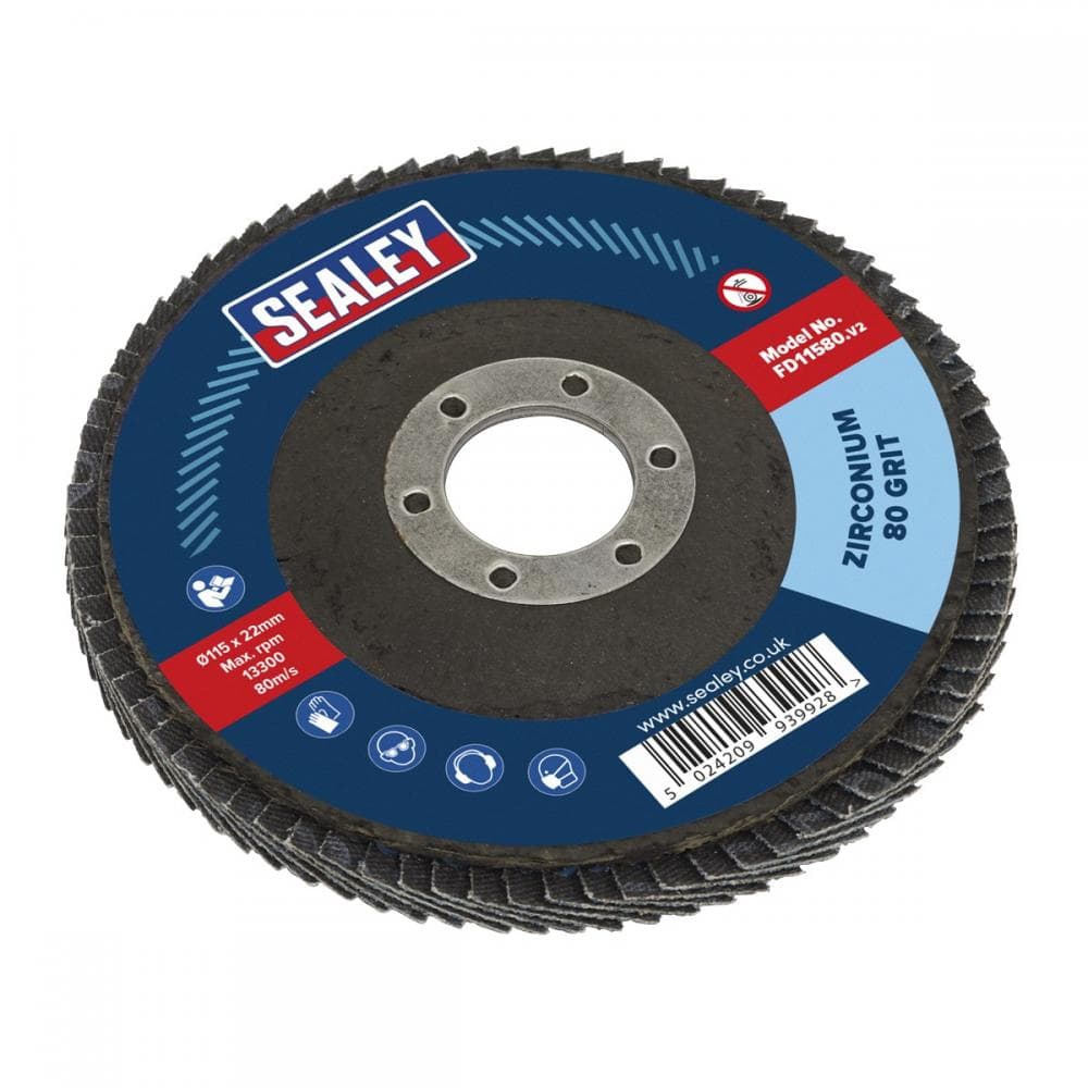 Sealey FD11580 Flap Disc Zirconium Ø115Mm Ø22Mm Bore 80Grit