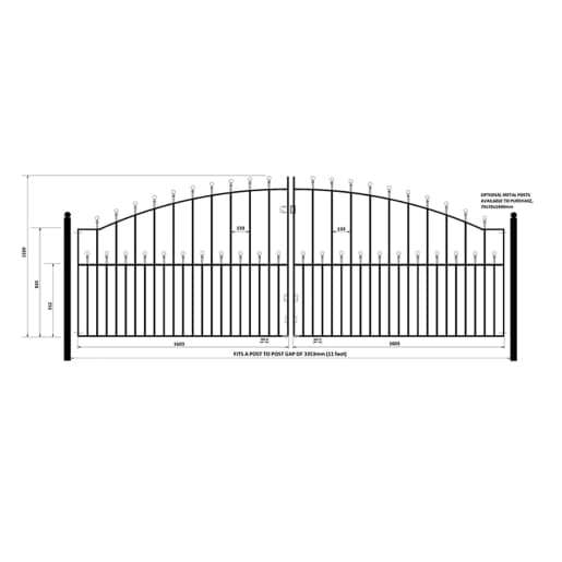 Manor Ball Top Metal Driveway Gates 3353mm GAP x 1220mm High Zinc & Powder MAZP22