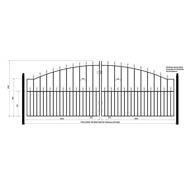 Burbage Iron Craft Manor Ball Top Metal Driveway Gates 3353mm GAP x 1220mm High Zinc & Powder MAZP22