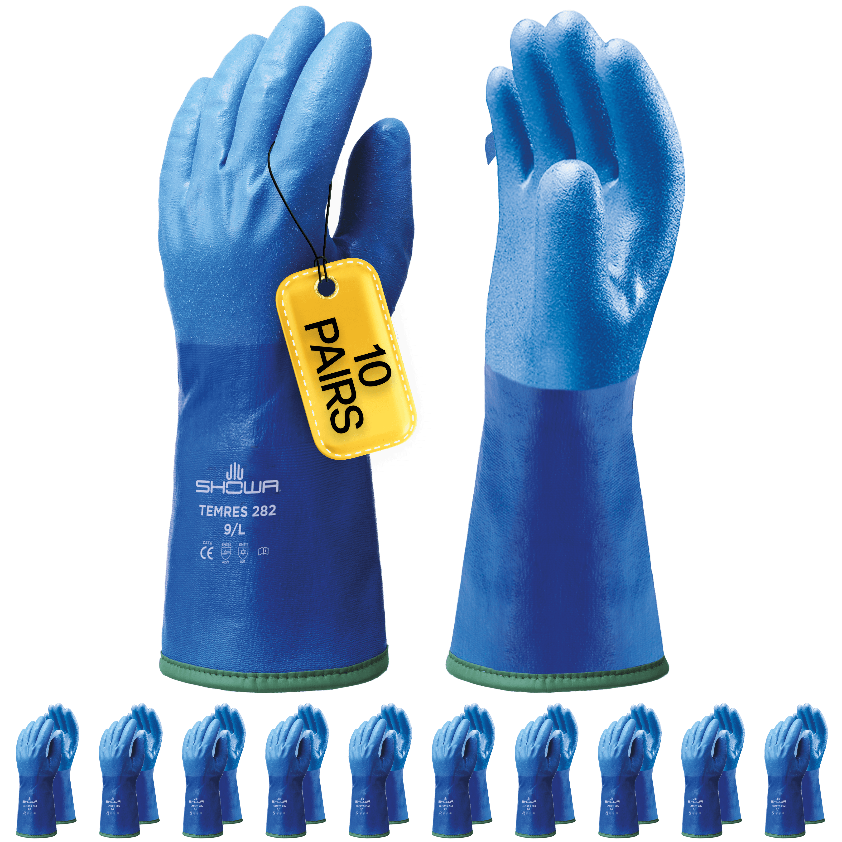 SHOWA Temres 282 Waterproof Thermal Gauntlet Work Gloves (PACK of 10 PAIRS)