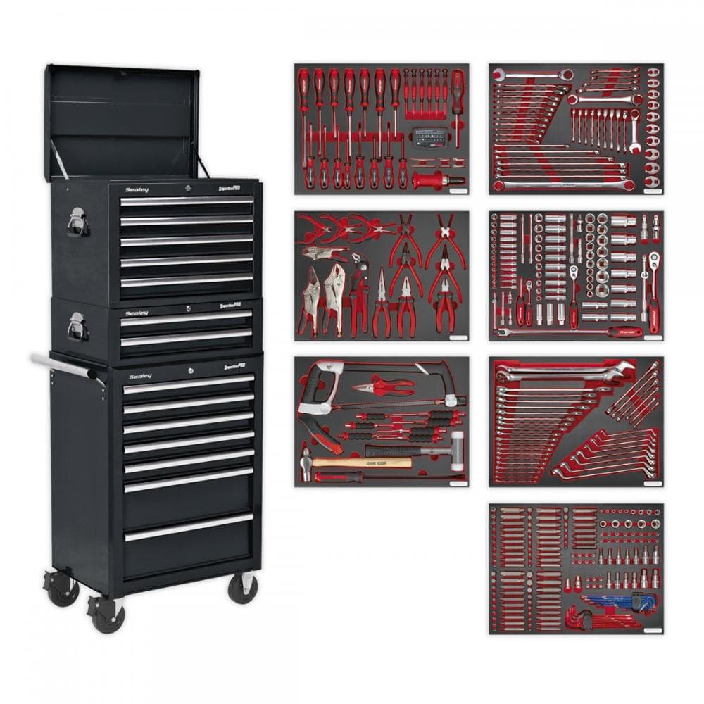Sealey TBTPCOMBO2 Tool Chest Combination 14 Drawer With Ball-Bearing Slides - Black & 446Pc Tool Kit
