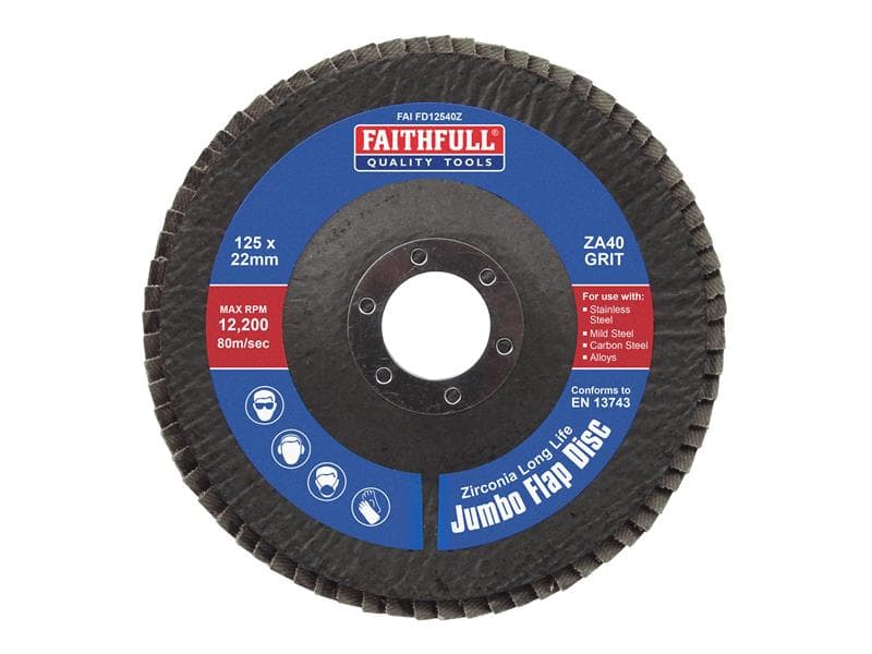 Faithfull Zirconia Abrasive Jumbo Flap Disc Za40 125Mm