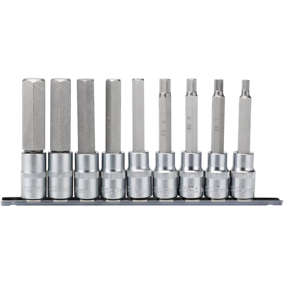 Draper Expert 16308 Long Metric Hex. Socket Bit Set 1/2in Sq. Dr. 100Mm (9 Piece) per set