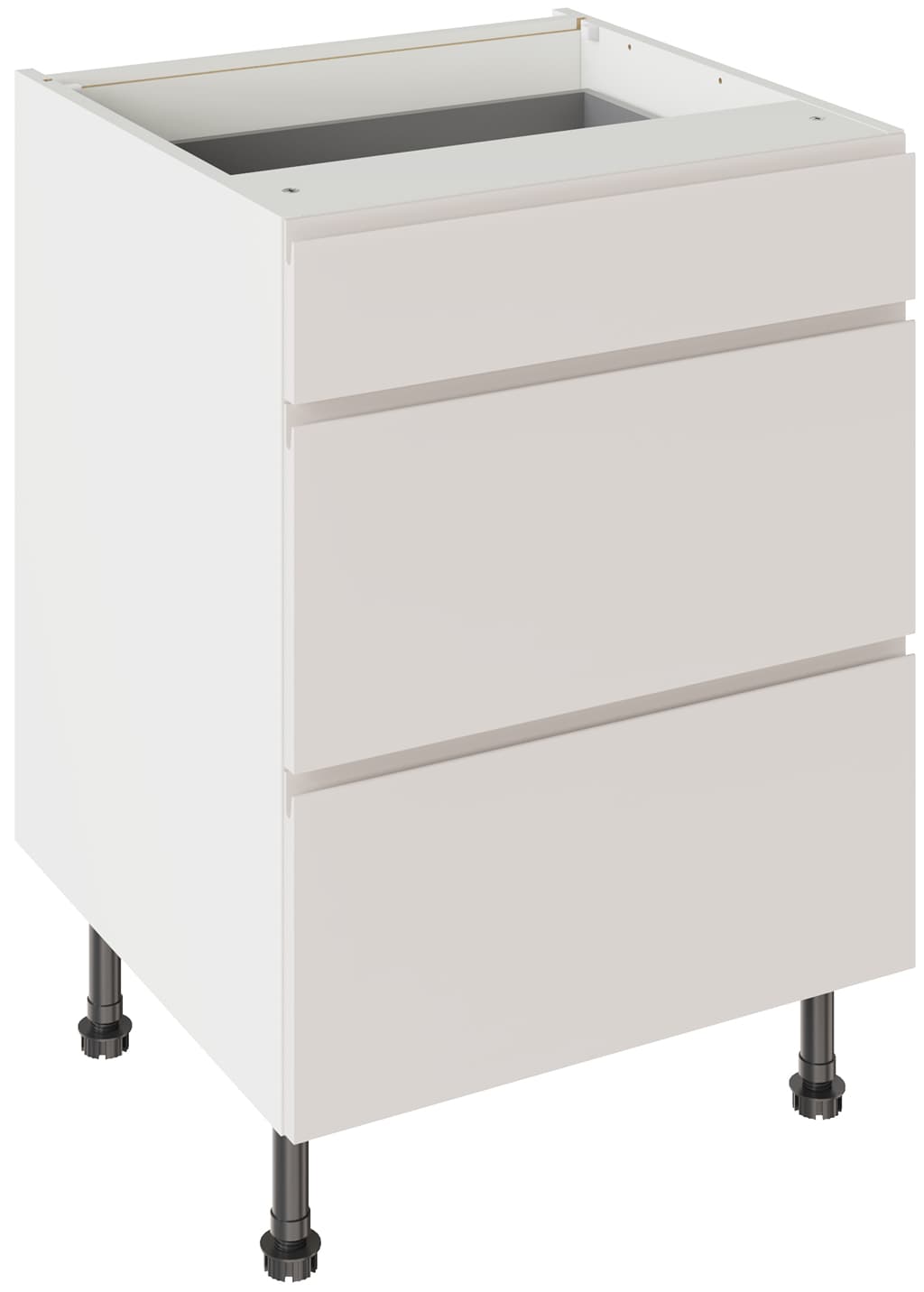 Kitchen Kit Flatpack Three Drawer Base Unit J-pull Ultra Matt Light Grey 600mm - FKKJ0706