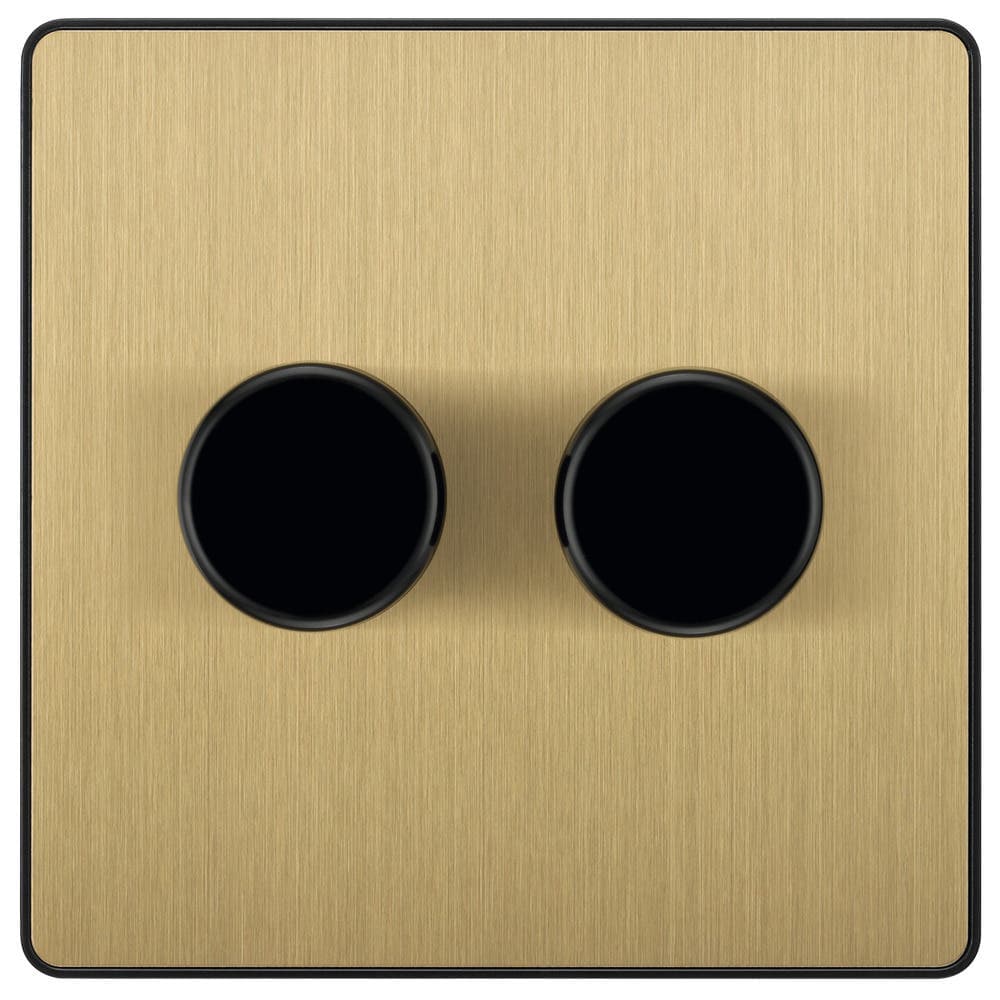 Double Dimmer Switch - 2 Way - Trailing Edge 200W - Satin Brass