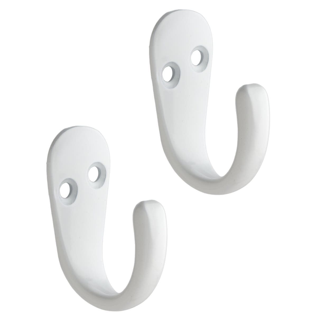 One Prong Single Robe Hook - White - Pack of 2 - Wall/Door Mountable - Decohooks