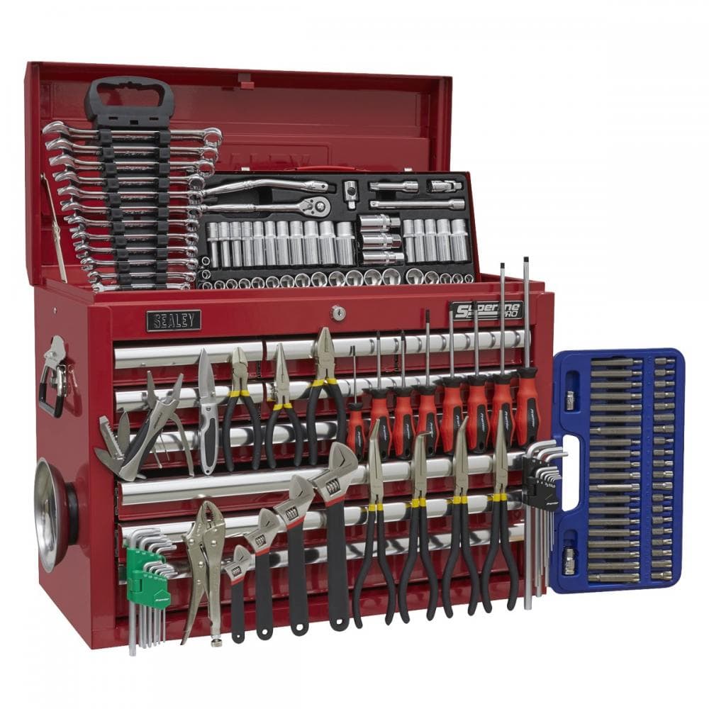 Sealey AP33109COMBO Topchest 10 Drawer With Ball-Bearing Slides - Red & 140Pc Tool Kit