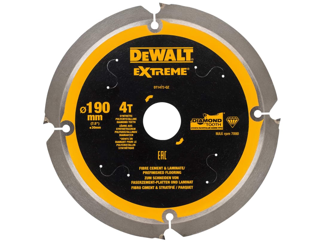 DEWALT Power Tools Extreme PCD Fibre Cement Saw Blade 190 x 30mm x 4T DT1472-QZ