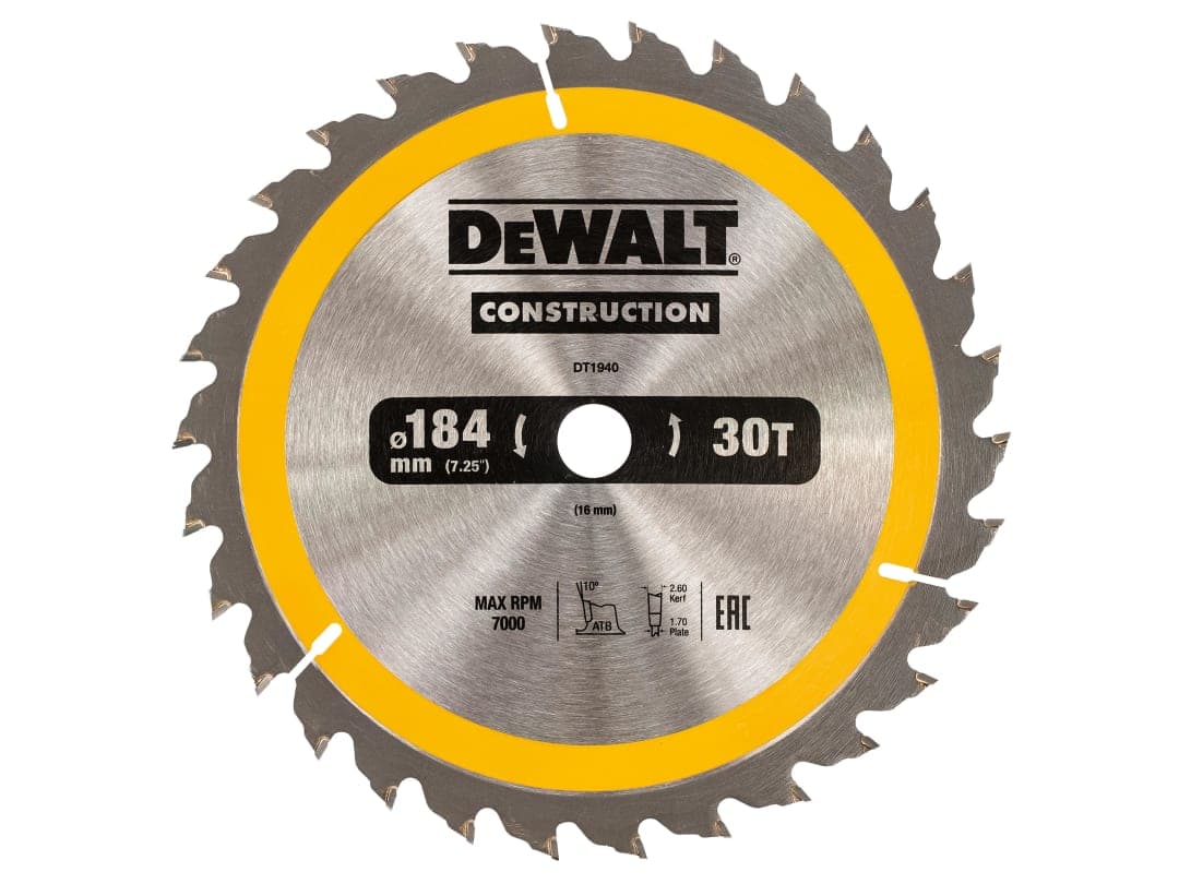 DEWALT Power Tools Portable Construction Circular Saw Blade 184 x 16mm x 30T DT1940-QZ