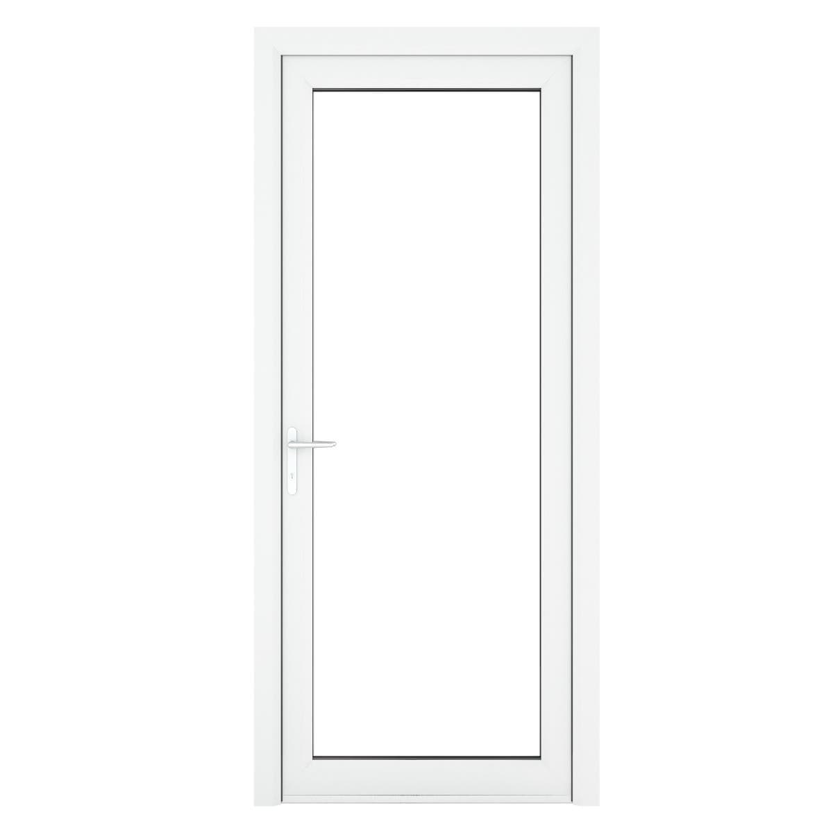uPVC White - Single External Door - Full Clear Glass - Double Glazed - Right Hand Open - 890mm x 2090mm