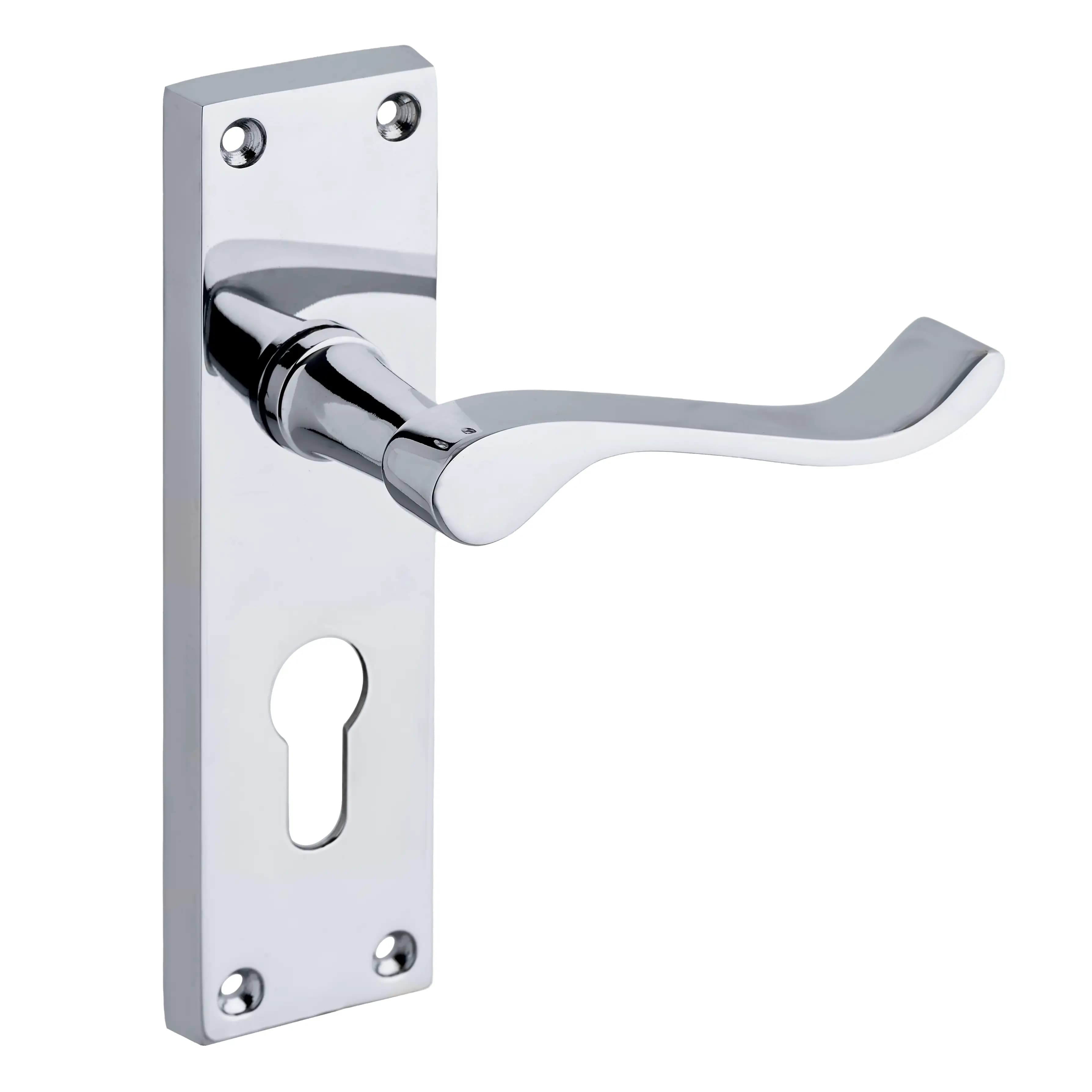Polished Chrome Victorian Euro-Lock Scroll Lever Door Handle - Pair - Designer Levers