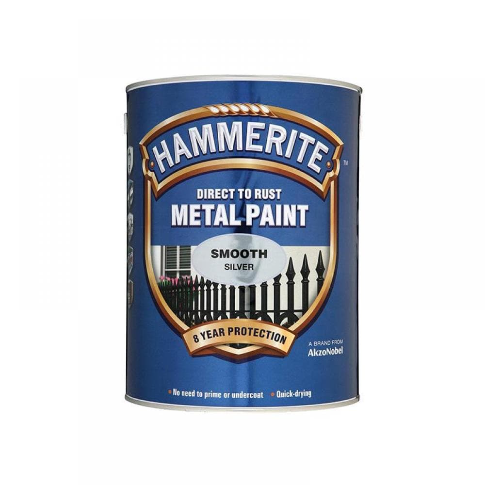 Hammerite 5084898 Direct To Rust Smooth Finish Metal Paint Silver 5 Litre