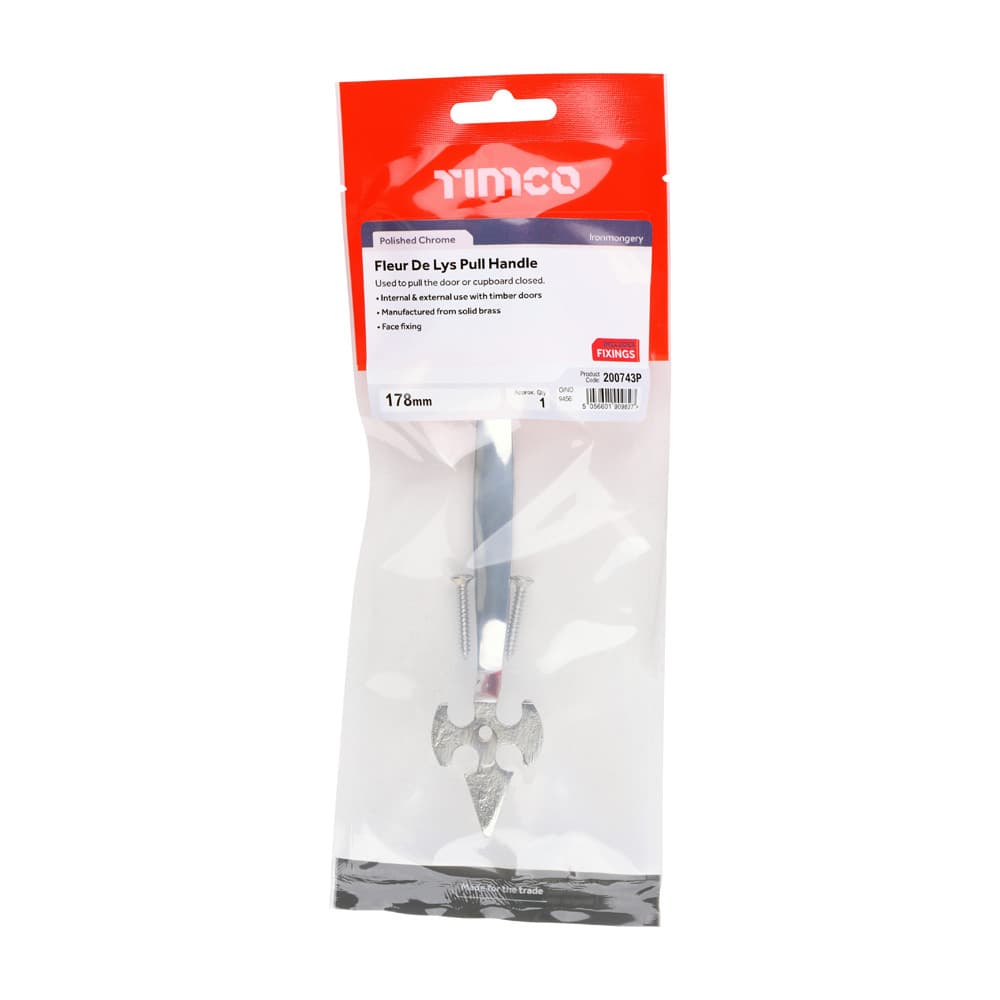Timco Fleur De Lys Pull Handle - Polished Chrome TIMpac 1 200743P