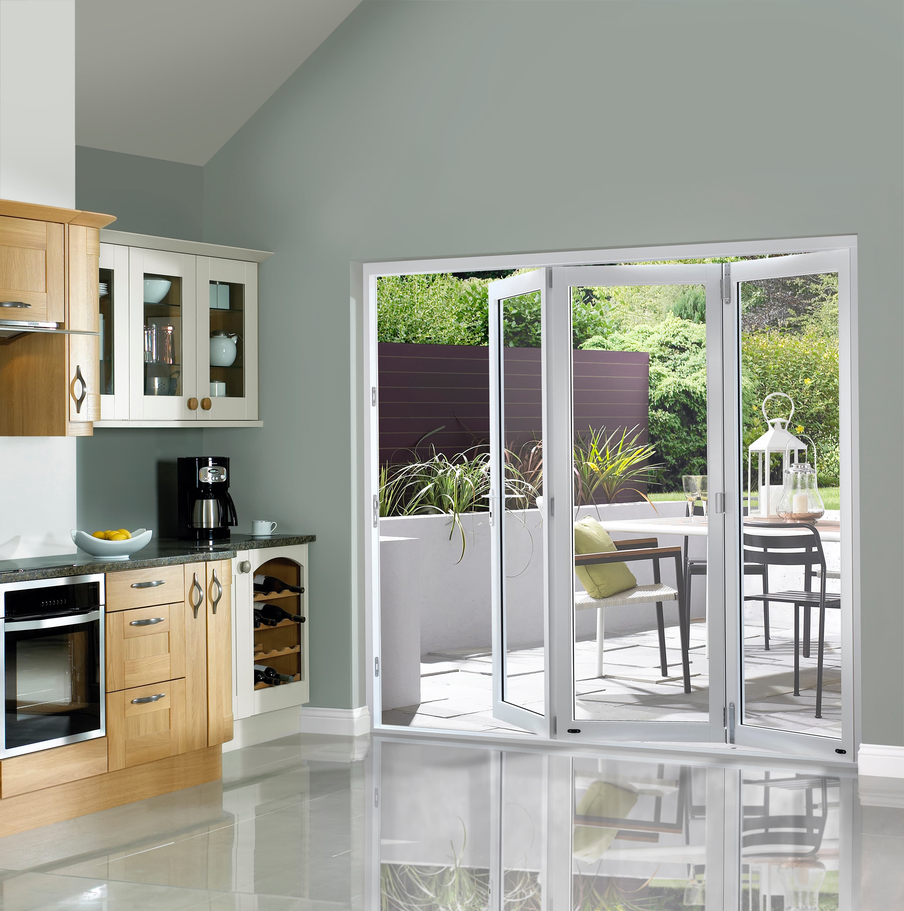 External Pre Finished White Slimline Bifold Door Set 2700 x 54mm