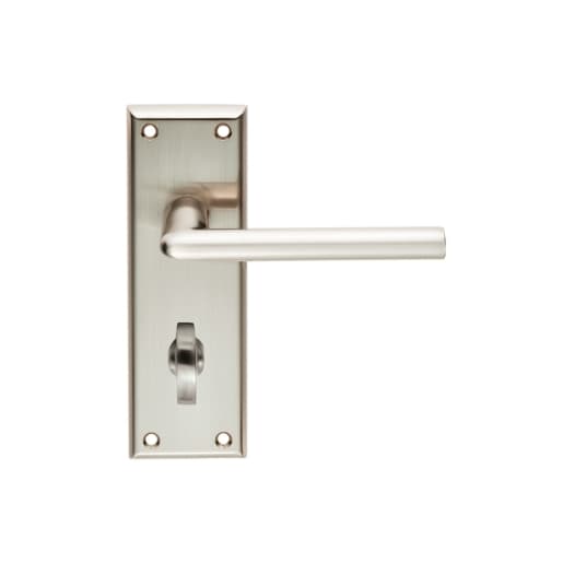 4FireDoors Vogue Lever Handle On Bathroom Back Plate Satin Nickel