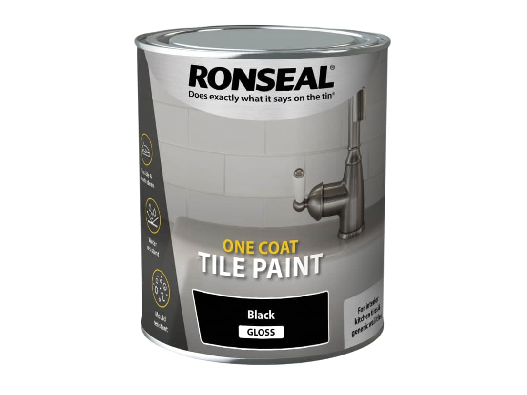 Ronseal One Coat Tile Paint Black Gloss 750ml 37674