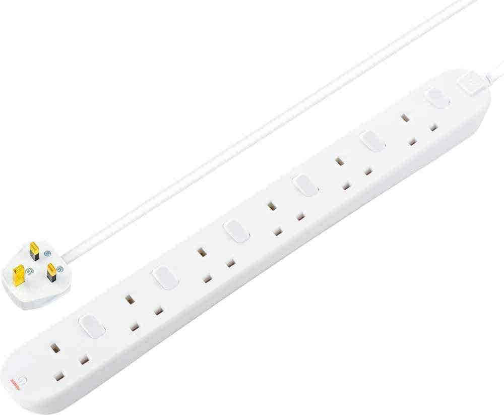 Six Socket Individually Switched Extension Lead - 2m Cable - White