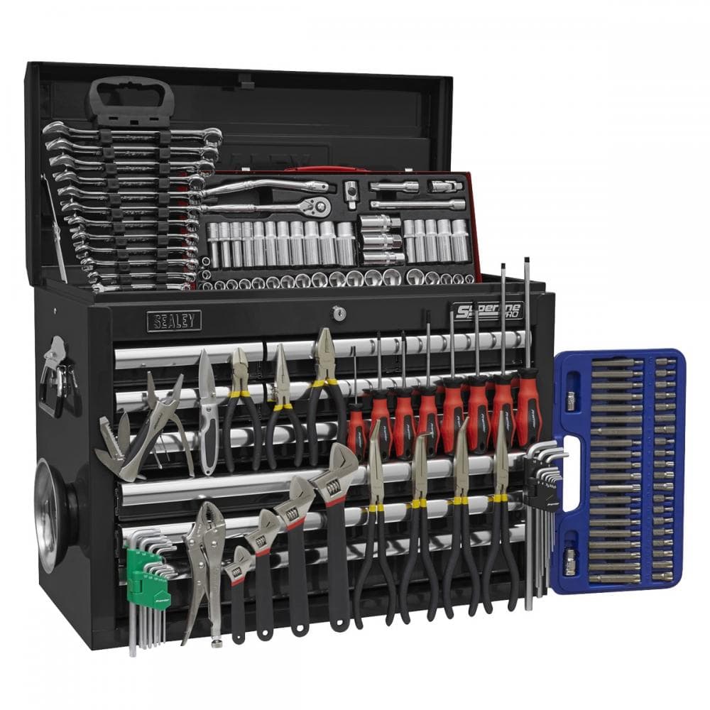 Sealey AP33109BCOMBO Topchest 10 Drawer With Ball-Bearing Slides - Black & 140Pc Tool Kit