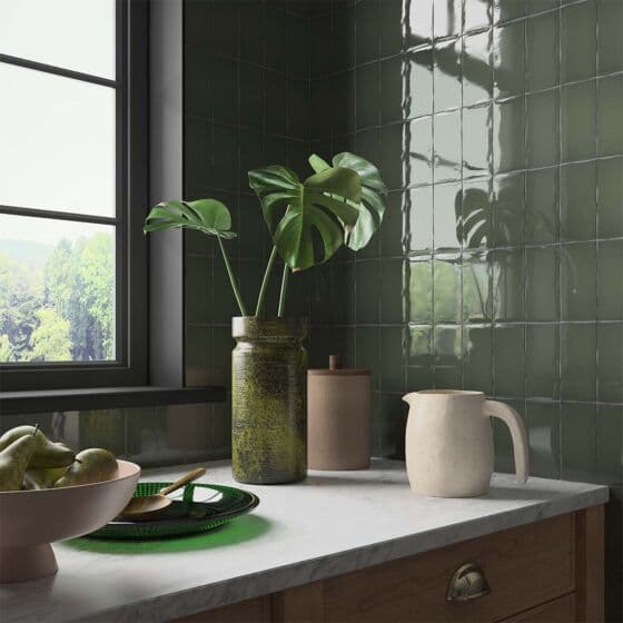 Clay Olive Ceramic Glazed Wall Tile 7x13cm