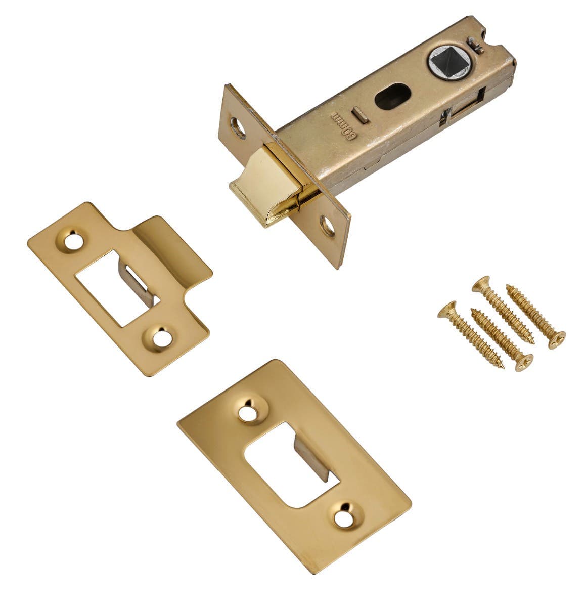 Bolt Through Tubular Latch - Case 76mm - Backset 57mm - Brass Plated - Designer Levers