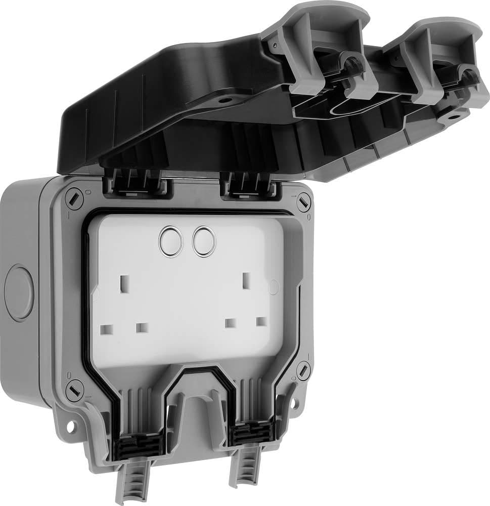 Outdoor Weatherproof Smart Twin Socket - 13A - IP66 - App & Voice Control - Grey